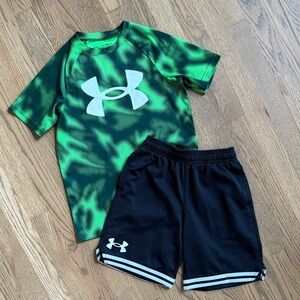 Under Armour Kids' Green Tie-Dye Shirt and Black Shorts Set